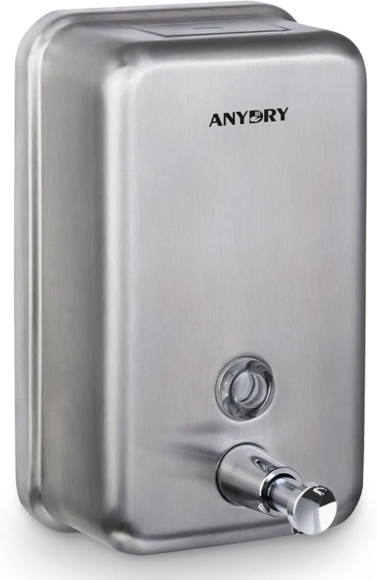 Commercial-Grade Manual Soap Dispenser, Durable Brushed Stainless Steel Finish, 37oz (1100ml), Wall-Mounted for Bathroom & Kitchen