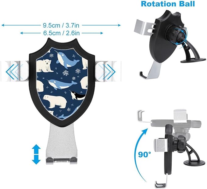 Phone Mount for Car Dashboard Air Vent Windshield, Universal Hands Free Automobile Cell Phone Holder Arctic Animals Orca Whale Narwhal Polar Bear Seal Walrus Snowflake