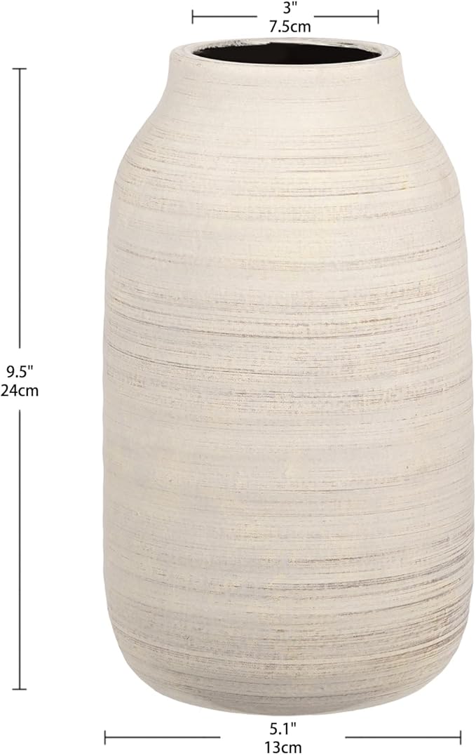 Briful 9.6in Large Rustic Shabby White Ceramic Vase,Vintage Farmhouse Flowers Vase,Shabby Terra Cotta Vase, Antique Pottery Decorative Pampas Vase for Home Office Table Shelf Mantel Porch Decorations