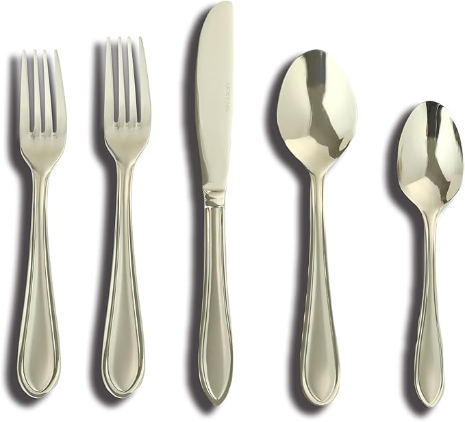 Champagne Silverware Set, 40-Piece Stainless Steel Champagne Flatware, 18/0 Stainless Steel Utensils, Dishwasher Safe, Modern Tableware for Home & Kitchen Dining