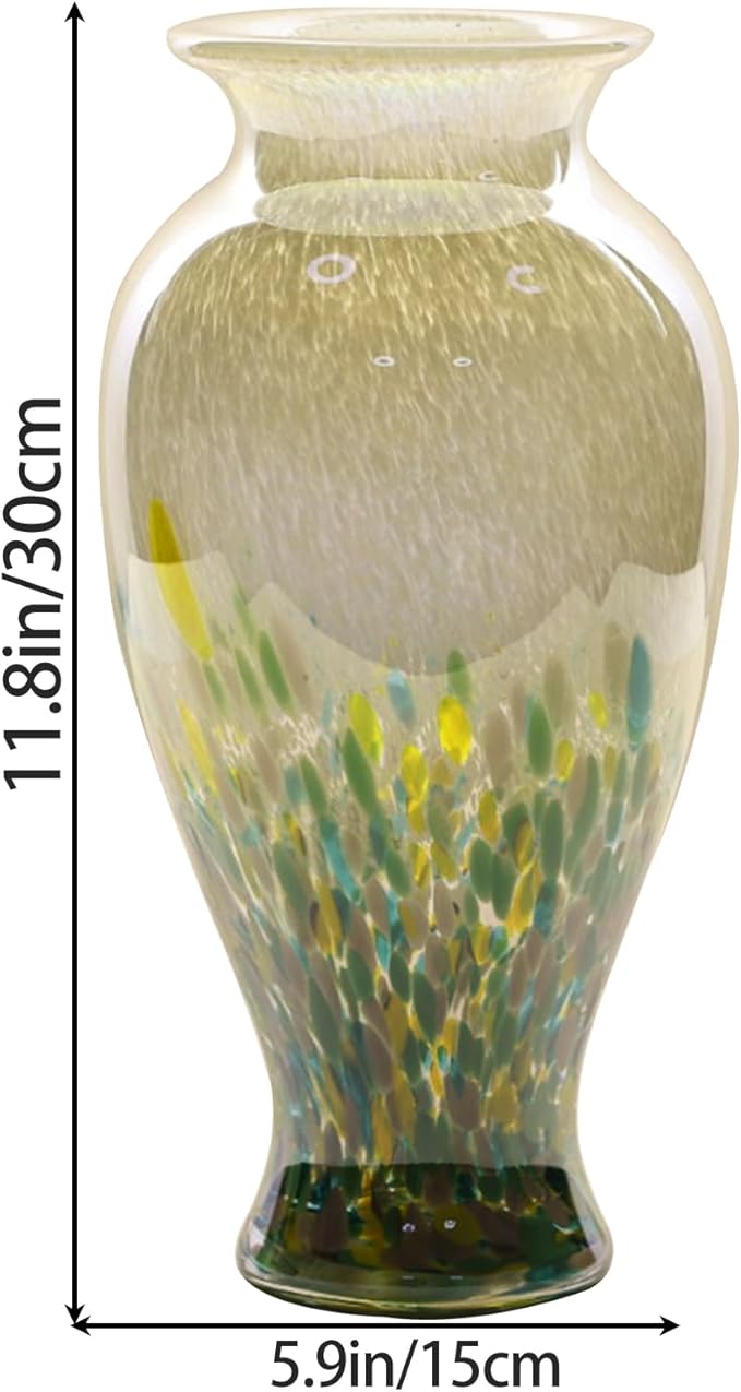 Blown Glass vase, Unique Glass vase, Colorful Bottle Decorative vase for Home Living Room Dining Table re Office Wedding entryway Desktop Decorative Flower vase. (Green)