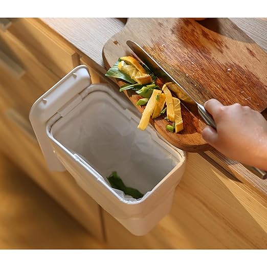 0.8 Gallon Hanging Small Trash Can with Lid for Cupboard/Bathroom/Bedroom/Office/Camping, Mini Desk Trash Can with 150 Pcs Trash Bags, White