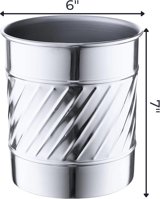 Monarch Abode Handcrafted Wave Embossed Kitchen Utensil Holder for Kitchen Counter, and Large or Small Spoon Holder, Decorative Cooking Utensil Crock Organizer for Countertop, Nickel Chrome Finish