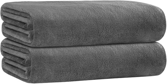 JML Large Bath Towels for Adult, Microfiber Towels for Body, 1.5 lbs, Pack of 2, 30" x 60", Soft Absorbent, No Fading, Lint-Free for Hair Wrap, Bathroom, Dorms, Hotel, Swim, Pool, Shower, Grey