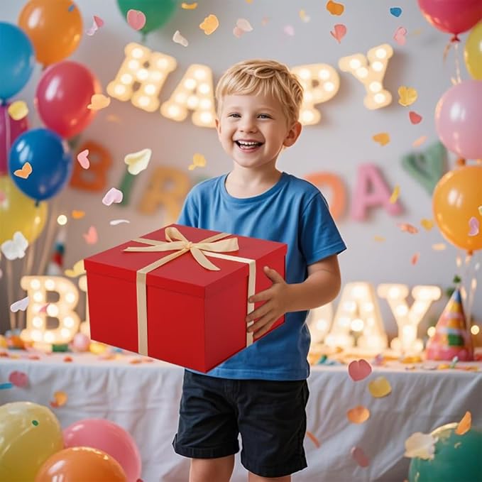 UoeRing 1Pcs Red Extra Large gift box with lids 16.5×13×8 Inches gift boxes for presents,Birthday Box (include Ribbon, Paper Shred Filler Gift Card & Envelopes)