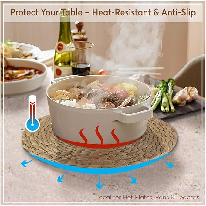 Natural Round Placemats Set of 10, Woven Placemats 13.7", Herringbone Pattern, Table Mats Braided Heat Proof, Farmhouse Boho Table Place Mat Ourdoor Wicker Chargers for Dinner Plates