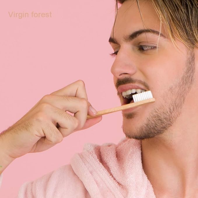 Virgin Forest 8 Pcs Bamboo Toothbrush, BPA-Free Soft Toothbrushes, Natural Eco-Friendly Biodegradable Best Travel Wood Toothbrush Set, for Sensitive Gums