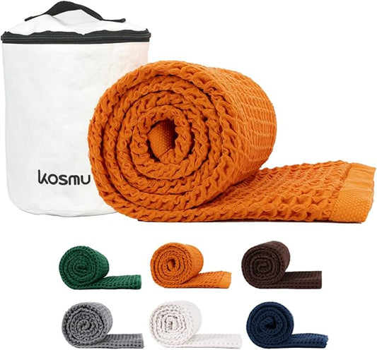 Luxury Japanese Cotton Waffle Bath Towel | Plush, Absorbent, and Quick Dry | Free Storage Bag Included (Coral Orange, Bath Sheet, 67" x 34")