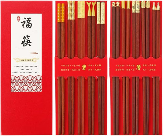 sandalwood chopsticks, 10 pairs of wooden chopsticks gift box, Chinese, Japanese, reusable wooden chopsticks, dishwasher-safe chopsticks (9.8 inches)，Chinese New Year Gift Box (Chinese 十全十美)