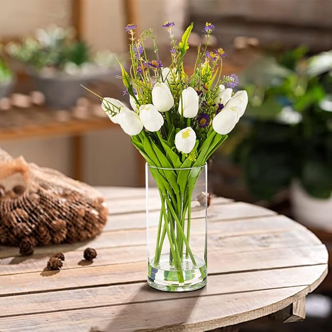 Enova Floral Set of 4 Clear Cylinder Glass Vase 4W x 8H Inches, Clear Flower Vases, Pillar Candle Hurricane Floating Candle Holder Vase, Glass Flower Vase for Wedding Centerpieces, Home Décor