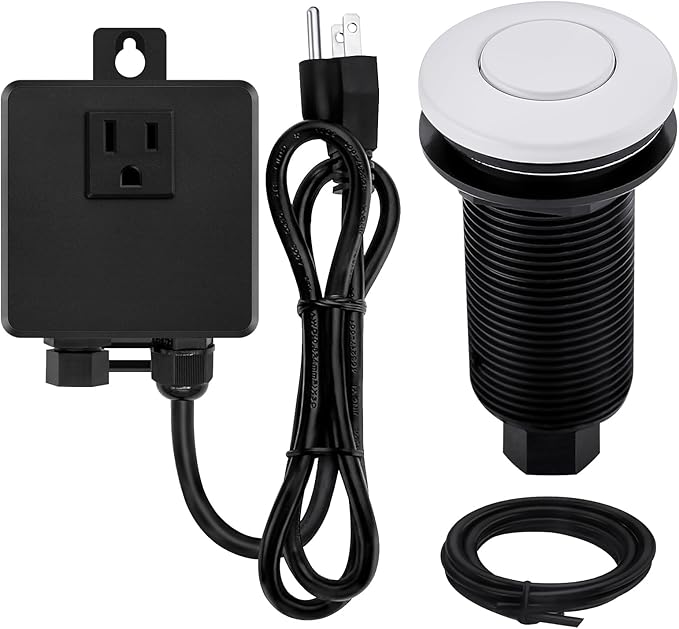 Garbage Disposal SinkTop Air Switch Kit,White with Long Button,Brass Made Cover,White