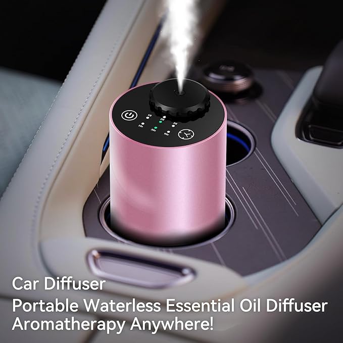 Waterless Essential Oil Diffuser for Home Battery Operated Cordless Scent Diffuser with Timing & 3 Mist Levels car Diffuser， Aluminum Alloy