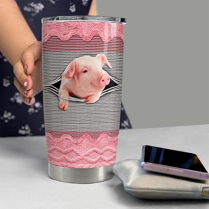 SANDJEST Pig Tumbler 20oz Stainless Steel Insulated Tumblers Coffee Travel Mug Cup Funny Pig Gifts for Women Girls Gift for Birthday Christmas