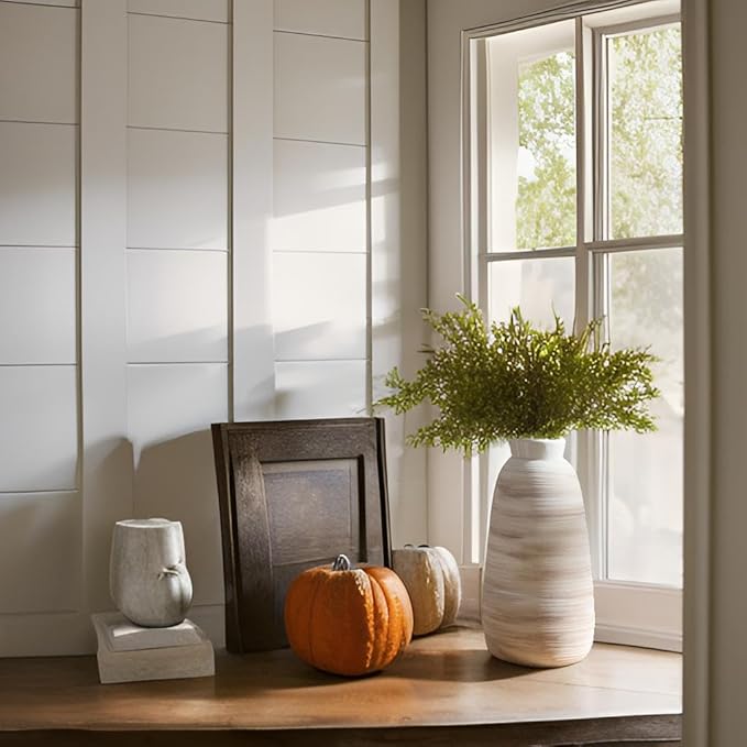 ALMA White Ceramic Vase 11 Inch Tall, Boho Vases for Tulips, Large Table Vase for Pampas Grass in Any Modern Home Decor, Kitchen Table Centerpiece, Shelf, Mantel Decor