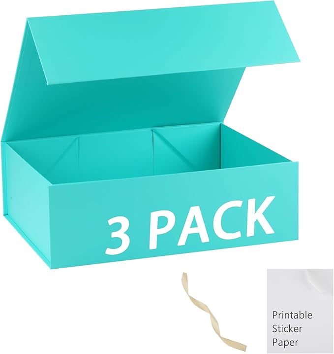 Turquoise Gift Box,19x16x6 Large Gift Boxes With Lids For Presents Includes Ribbon And Diy Printable Sticker Paper,Bridesmaid Proposal Box,Magnetic Gift Box For Birthday,Wedding,Graduation