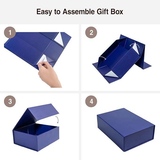 Rsgift Blue Gift Box,11x7.8x3.5 Inches Gift Box with Lid,Groomsmen Graduation Decorative Boxes Weeding Christmas