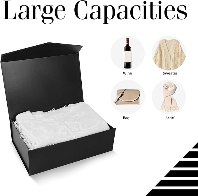 BLK&WH Magnetic Gift Boxes with Lids, Set of 4 Black Presents Boxes Assorted Sizes for Birthday, Wedding, Valentines, Christmas, Party, Baby Showers (Matte Black)