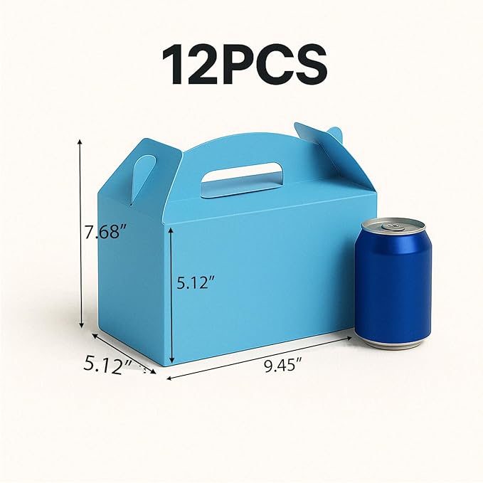 xiepipipaper 12Pack Large Party Favor Boxes,Blue Treat Boxes, (9.45 * 5 * 5"),Large Goodie Boxes, Gable Gift Boxes with Handles,Candy Boxes for Kids Birthday Baby Shower Wedding Halloween Christmas.