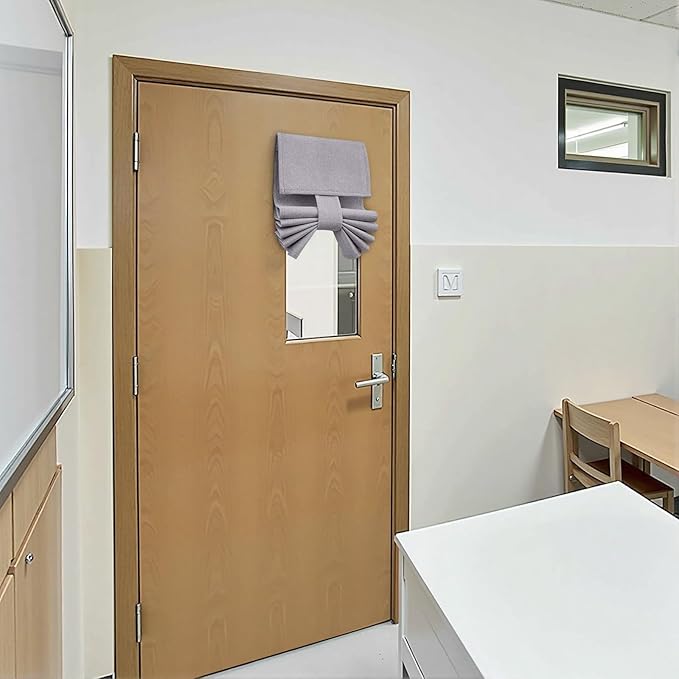 HOMEIDEAS Classroom 100% Linen Blackout French Door Curtains, Classroom Door Window Cover, Privacy Shades Thermal Insulated Small Window Covering, 1 Panel, W8 X L36 Inch, Light Gray