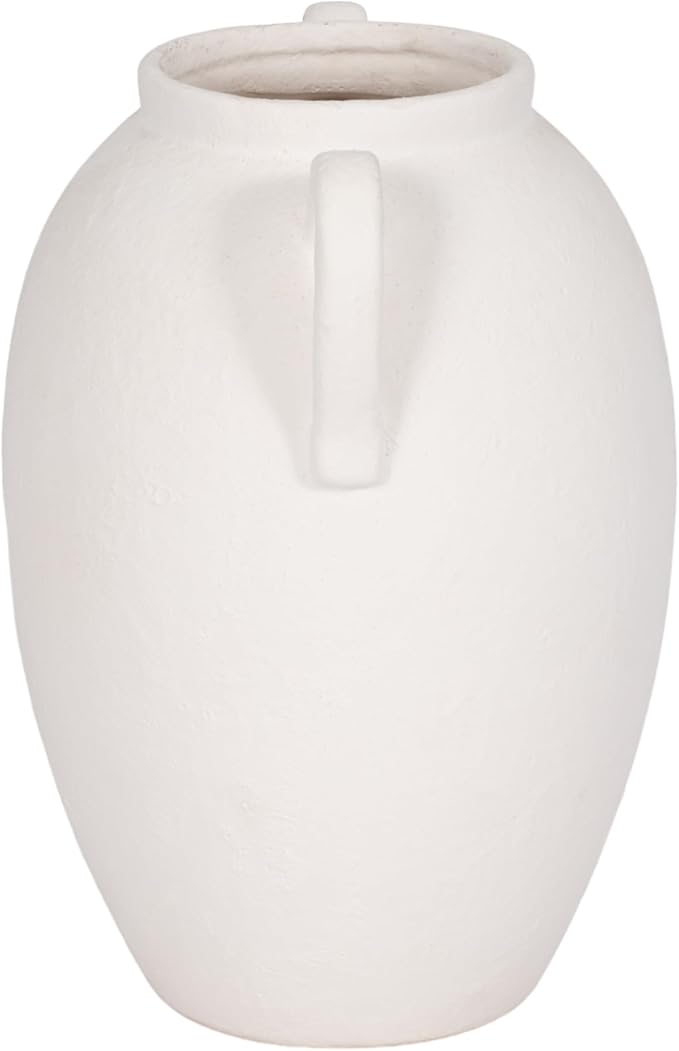 Sagebrook Home Stoneware Vase with Handles - Textured Decorative Pottery for Home & Office - Modern Rustic Accent for Living Room, Bedroom, or Table Centerpiece - 10" White