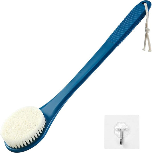 Back Scrubber for Shower, Shower Body Brush for Cleaning with Long Handle for Showering, 17 Inch Back Washer Exfoliator for Shower Men Women with Non-Slip Handle, Adhesive Hook (Navy Blue)