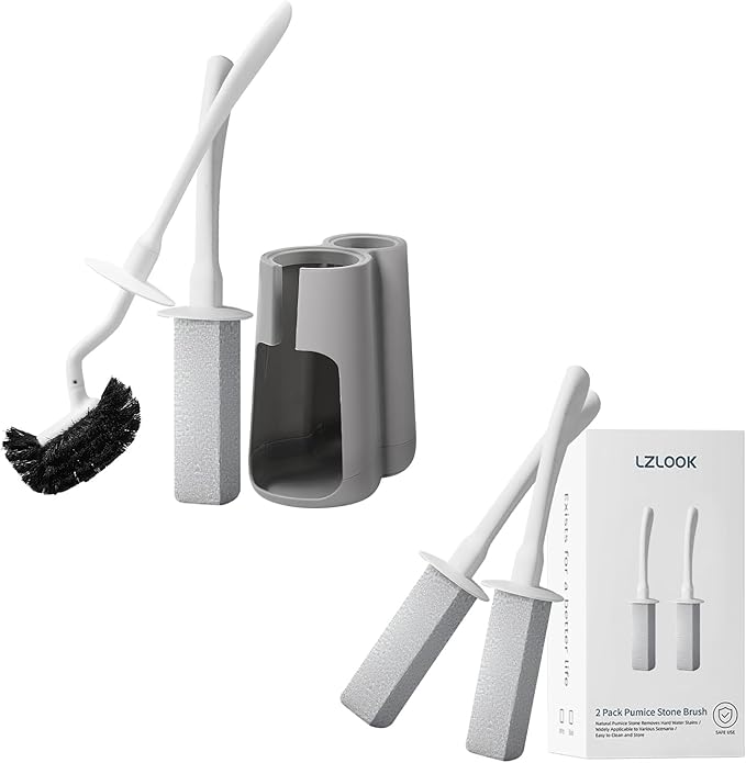 Toilet Brush with Pumice Stone Set & 2 Pack Pumice Stone Brush(White)