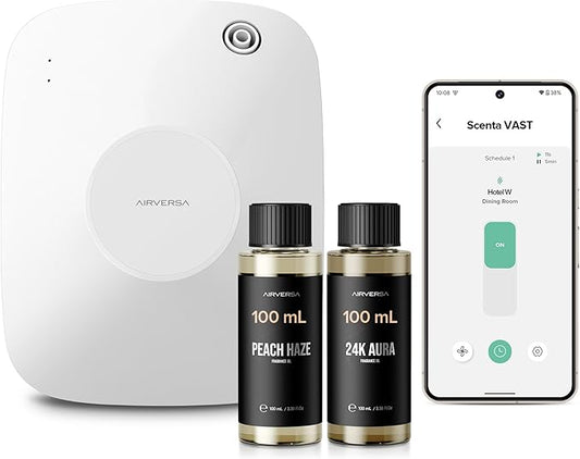 Airversa Smart Waterless Essential Oil Diffuser, 400mL Capacity with 200mL Fragrance Scent Oils, Up to 2000 sq ft Aromatherapy Scent Air Machine for Large Room and Commercial Use, ANA White Kit
