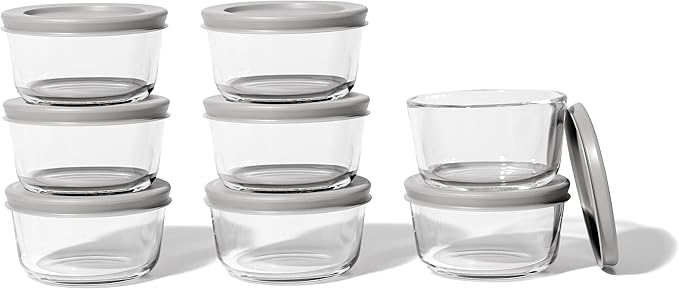 DURA LIVING 16-Piece Glass Food Storage Containers Set (8 Containers + 8 BPA-Free Lids) | 1-Cup, Leakproof | Microwave, Freezer, Oven & Dishwasher Safe | Ideal for Meal Prep & Pantry Organization