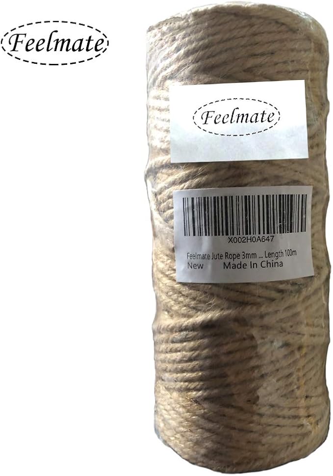 3mm Jute Rope 328Feet Burlap Twine Natural Thick Strong Hemp Cord for Arts Crafts DIY Decoration Gift Wrapping