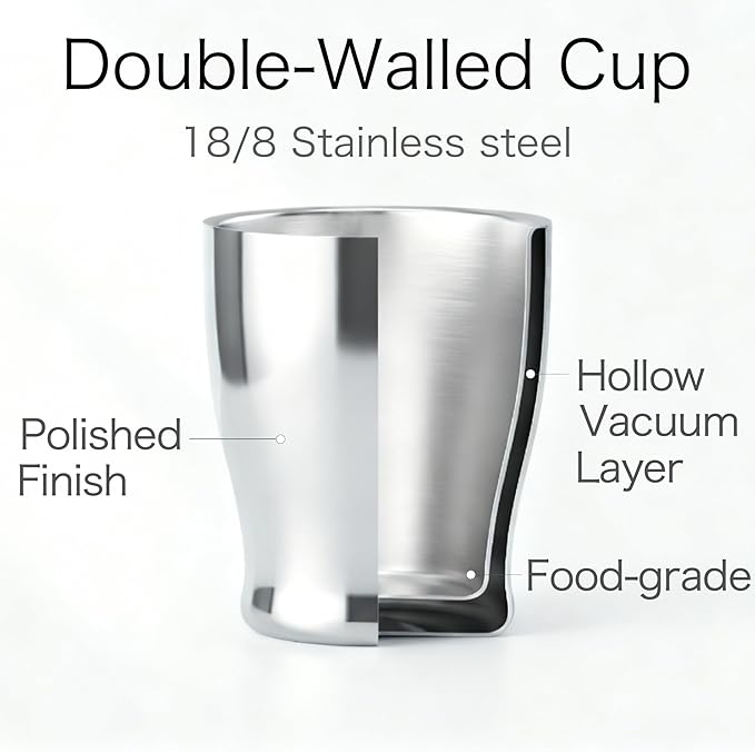 2-Pack Double Wall Stainless Steel Insulated Cups, 8.8oz (260ml), Hot & Cold Drinkware for Travel, Office, Home – Sweat-Proof, Durable, Mirror Polished Finish (Silver)