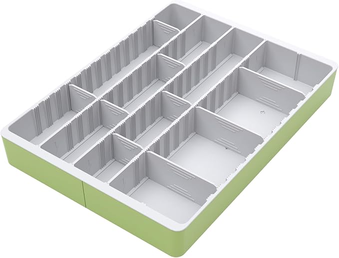 Fu Store Silverware Drawer Organizer DIY Customize Expandable Utensil Tray for Kitchen Upgraded Flatware Cutlery Holders Adjustable Plastic Tableware Storage for Spatula Spoons Forks Knives (Green)
