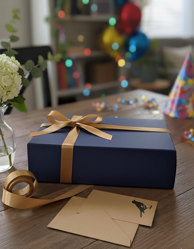 CECOBOX - Gift Boxes with Lids for Presents 13"x8.5"x4" - Matte, Collapsible Magnetic Closure Gift Box - Groomsmen & Bridesmaid Proposal Boxes, Wedding, PR, Birthdays, Holidays (Navy)