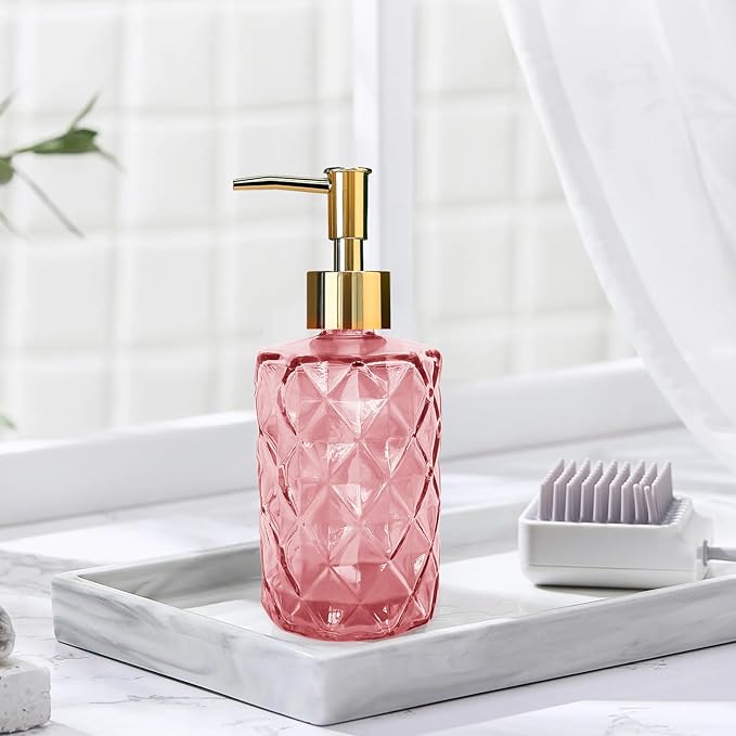 Glass Soap Dispenser with Pump, Soap Dispenser, Lotion Dispenser for Dishwashing Liquid, Lotion Shower Gel (Pink)