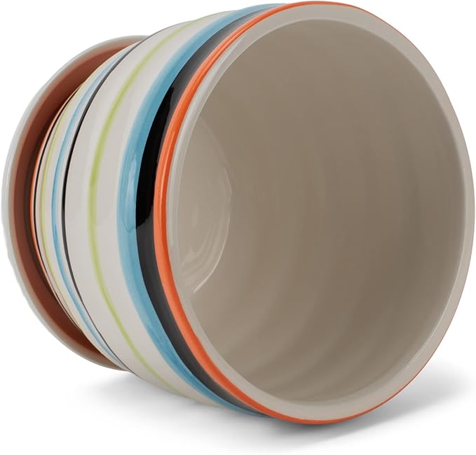 Napco Ribbed Coral, Blue, and Green 4 x 5 Inch Ceramic Flower Pot Planter with Saucer