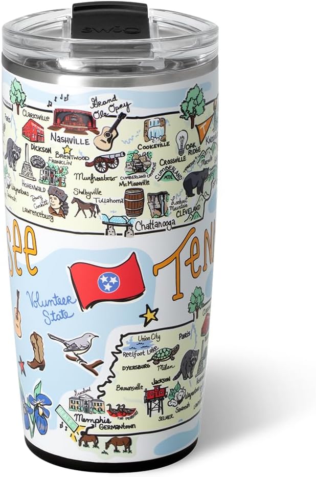 Swig Life 22oz Travel Mug, Insulated Tumbler with Handle and Lid, Travel Coffee Mug, Cup Holder Friendly, Stainless Steel 22 oz Tumbler, Reusable Insulated with Lid (Tennessee)