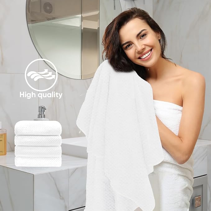 HOMEXCEL 6 Pack Bath Towel Set, (24 x 48 Inches) Microfiber Ultra Soft Highly Absorbent Bath Towels, Lightweight and Quick Drying Towels for Hotel, Bathroom, Spa and Beauty Parlor, White