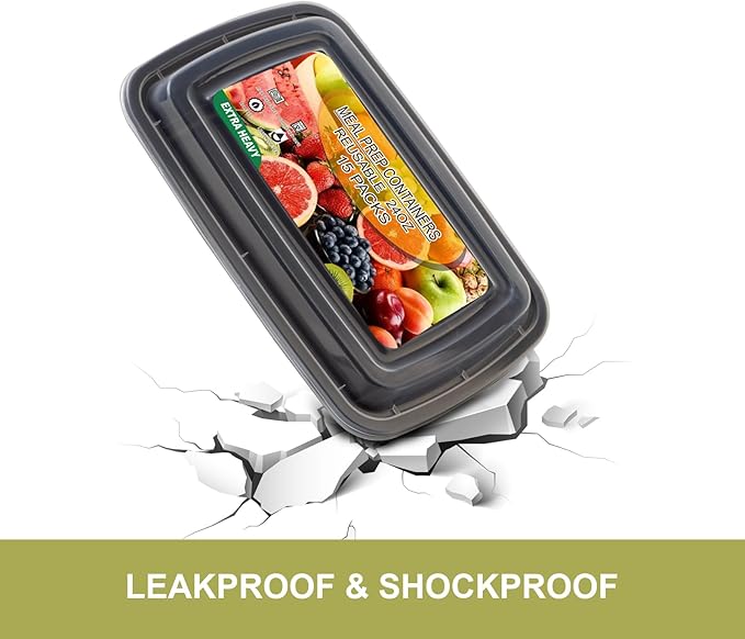 15 Pack Meal Prep Containers Reusable 24oz, Plastic Food Prep Containers, Leakproof To Go Food Containers with Lids, BPA-Free, Microwave/Dishwasher/Freezer Safe