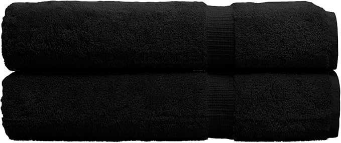 Luxury Hotel & Spa Quality, Quick Dry 100% Turkish Cotton 700 GSM, Eco Friendly Towel, for Bathroom Oversize Dobby Border Bath Towels 35 X 70 (Bath Sheet Towel Set of Black)
