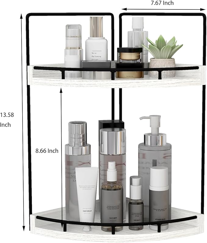 Dorhors 2-Tier Rustic White Corner Bathroom Shelf