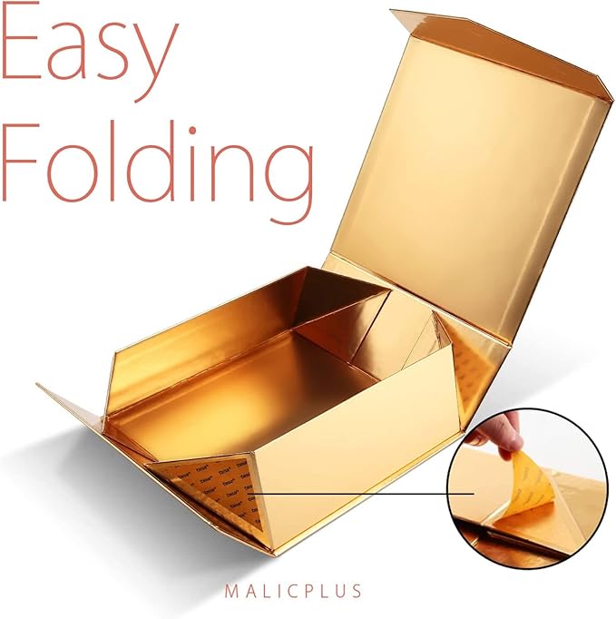 6 Gift Boxes with Lids 9x9x3.4 Inches, Gold Groomsmen Proposal Boxes with Magnetic Closure for All Occasion (Glossy Gold)