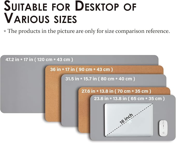 Cork Desk Mat - Small Dual-Sided Desk Pad for Office and Home - Desk Organization and Accessories - Ideal for Large Mouse Pad and Small Desk Mats on Top of Desks(Gray,23.6"x 13.8")