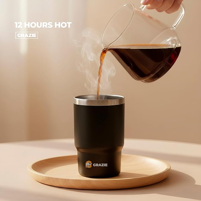 Insulated Stainless Steel Coffee Mug 16 oz with Flip Straw Lid Double Wall Vacuum Travel Tumbler for Hot and Cold Drinks Leakproof Portable Reusable Cup Work Camping Hiking School Gym MidnightSteel