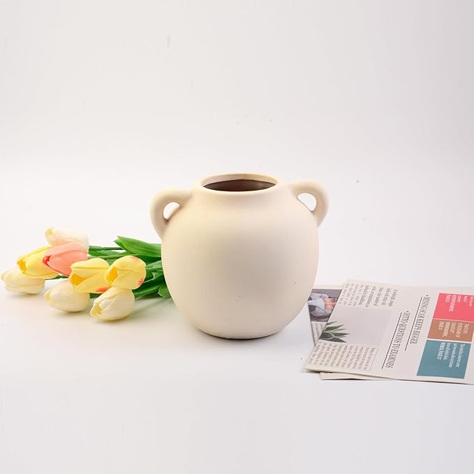 Plain Beige Ceramic Vase for DIY Painting - Customizable Handmade Pottery, Blank Canvas for Flower Arrangements, Home Decor, Wedding & Office Decoration (6.89L x 6.22W x 5.83H)
