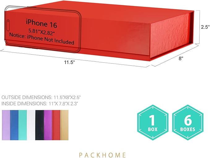 PACKHOME Gift Box 11.5x8x2.5 Inches, Sturdy Shirt Box with Magnetic Lid for Multiple Occasions (Glossy Red)