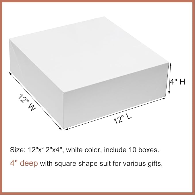 12x12x4 Inches Large Gift Boxes with Lids 10 Pack Extra Deep Square Shirt Clothes Scarf Box for Christmas Presents, Holidays, Birthday, Wedding Gift Wrapping White