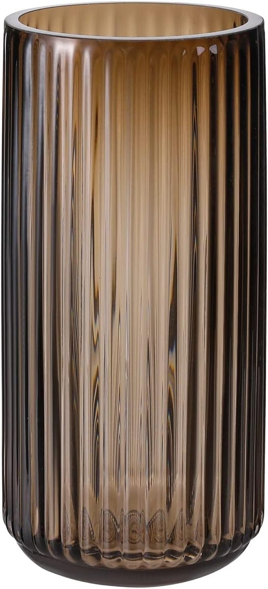 BUICCE Hand Blown Glass Flower Vase for Farmhouse Decor,Round Vintage Foding Bottles for Kitchen Dining Table Cafe Home Shelf Wedding Centerpiece. Amber