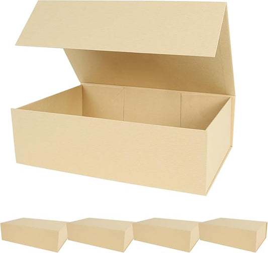 Aimyoo Striped Brown Magnetic Gift Boxes with Lids 13.8x9x4.3 in, Large Bridesmaid Groomsman Proposal Box, Rectangle Collapsible Box for Present Graduation Birthday Storage 5 Pack