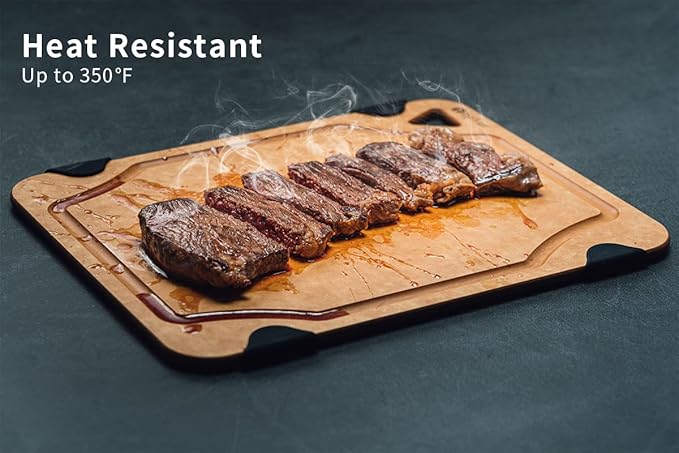 Cutting Board, Toptier Wood Fiber Cutting Board for Kitchen, Non-Slip Kitchen Wooden Chopping Board, Reversible, Eco-Friendly, Natural Wood Fiber, Large Cutting Board, 17.5 x 13-inch, Natural Slate