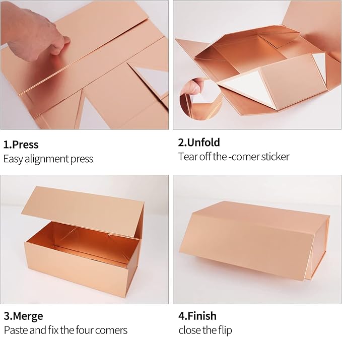 Gift Boxes 10"x6"x3" with Magnetic Closure Lid Gift Boxes for Presents,Bridesmaid Gifts Box,Cute Box,Luxury for Gift Packaging, Magnetic Gift Box for Wrapping Gifts (Rose Gold/5PCS)