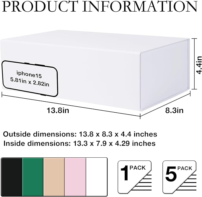 White Gift Box with Magnetic Lids 13.8x8.3x4.4 in, Large Bridesmaid Groomsman Proposal Boxes 5 Pack, Collapsible Rectangle Storage Box